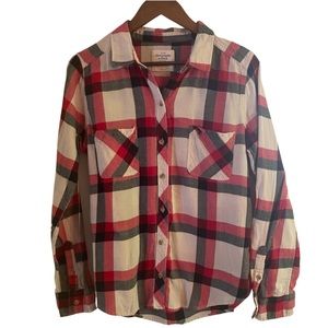 ABERCROMBIE & FITCH Red, White & Black Button Down Front Plaid Top Size Large